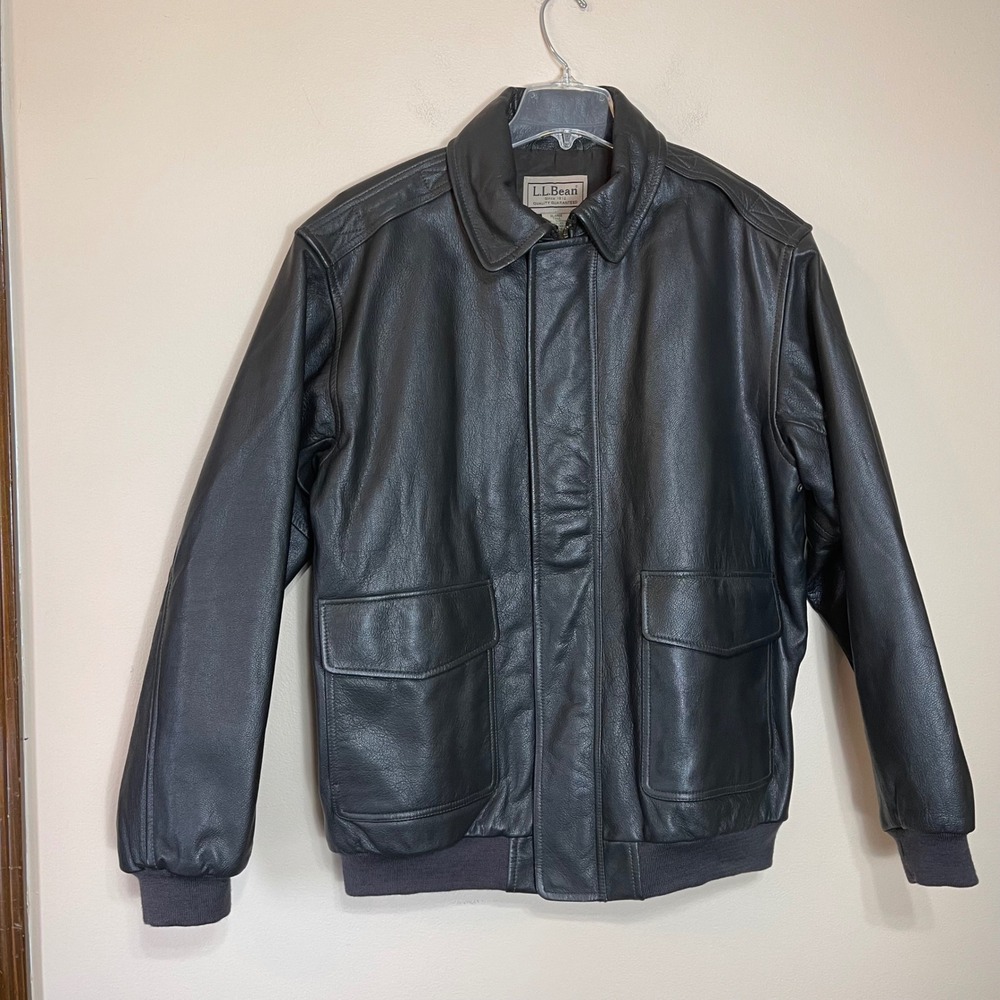 VTG LL Bean Flying Tiger Goatskin Leather Bomber Jacket Dark Brown Mens XL Tall